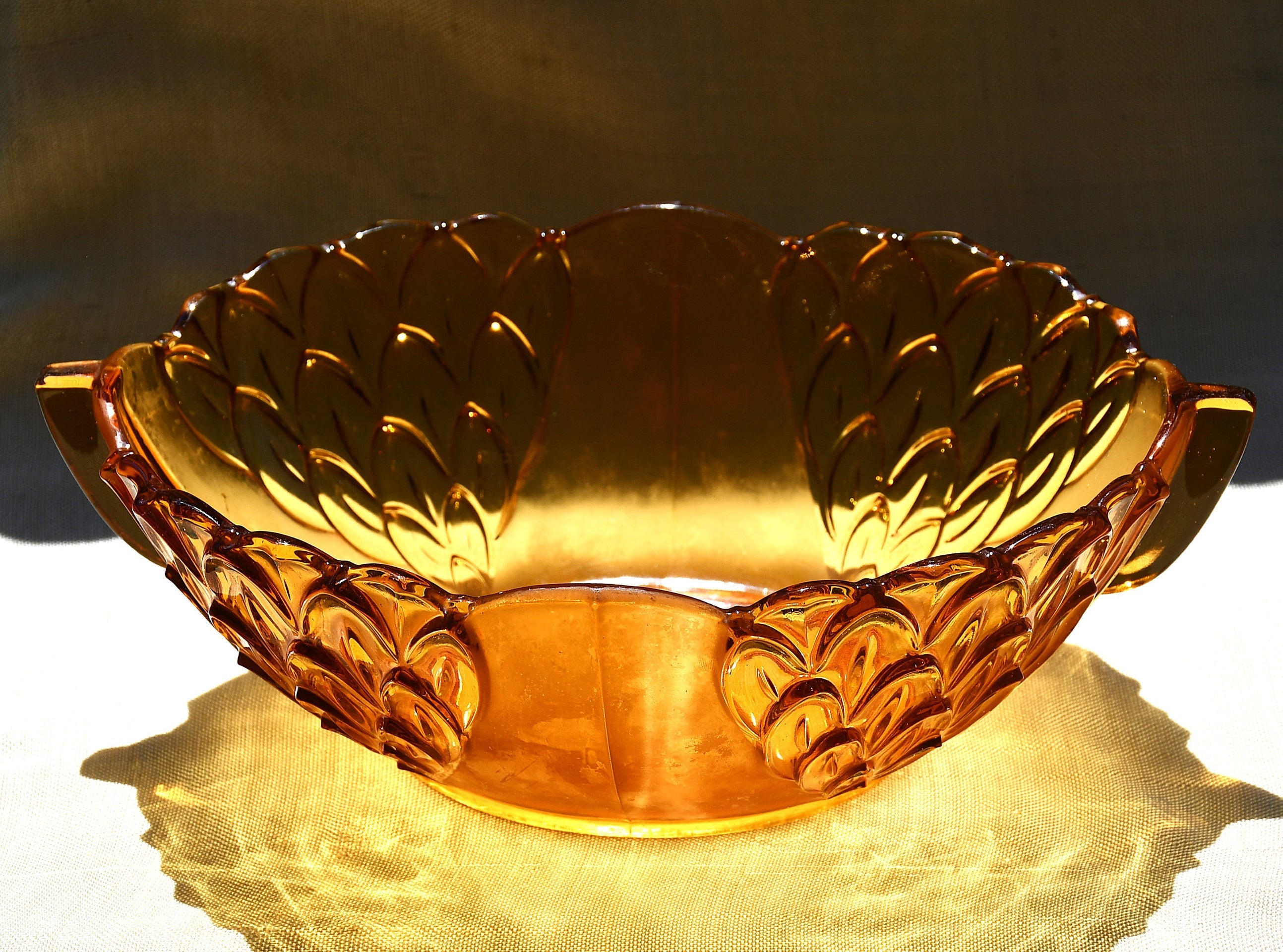 Фруктиера Арт Деко, Stolzle, Чехословакия, модел 19072, кехлибарено стъкло, 1930-те (090608261902)