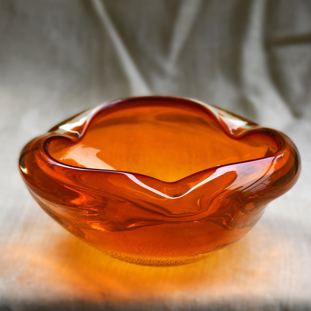 Винтидж пепелник Murano, сомерсо техника, амбър, 60-те год. (090608261726)
