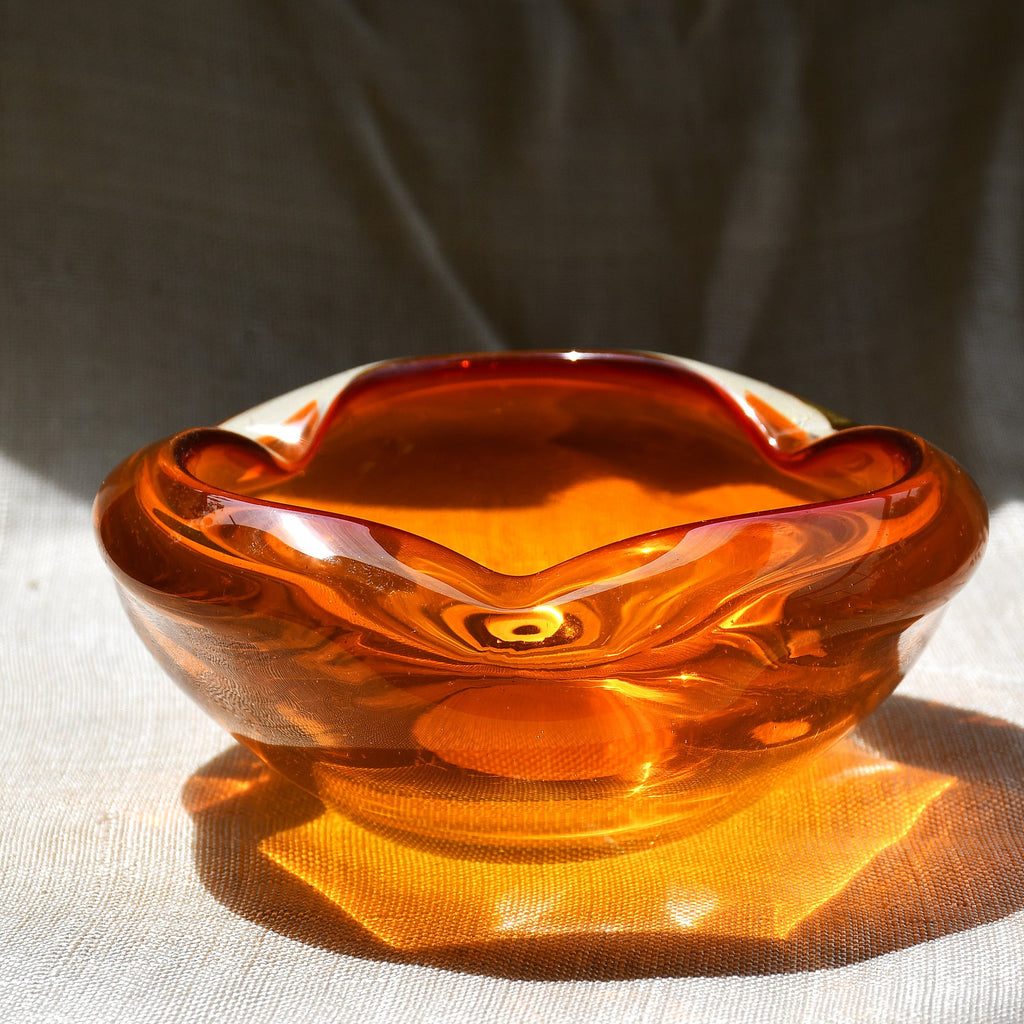 Винтидж пепелник Murano, сомерсо техника, амбър, 60-те год. (090608261726)