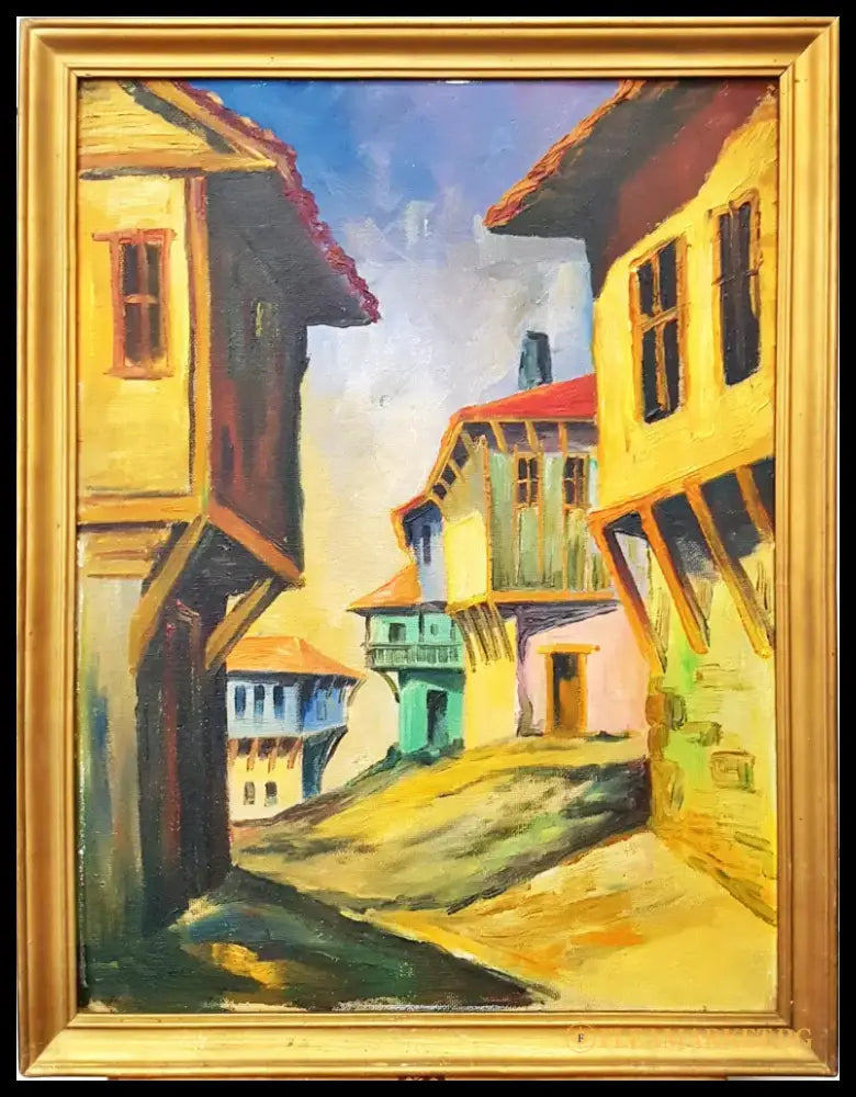 Ансамбъл от възрожденски къщи- масло от неизвестен автор (1198) - Картина