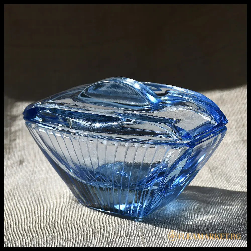 Art Deco кутия за бижута сапфирено стъкло Stölzle (092107261456) - Антикварен предмет