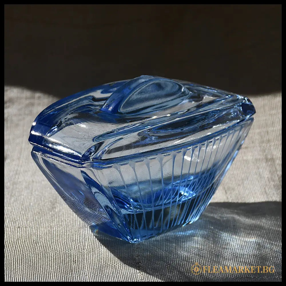 Art Deco кутия за бижута сапфирено стъкло Stölzle (092107261456) - Антикварен предмет