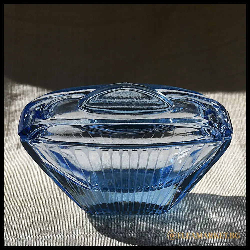 Art Deco кутия за бижута сапфирено стъкло Stölzle (092107261456) - Антикварен предмет