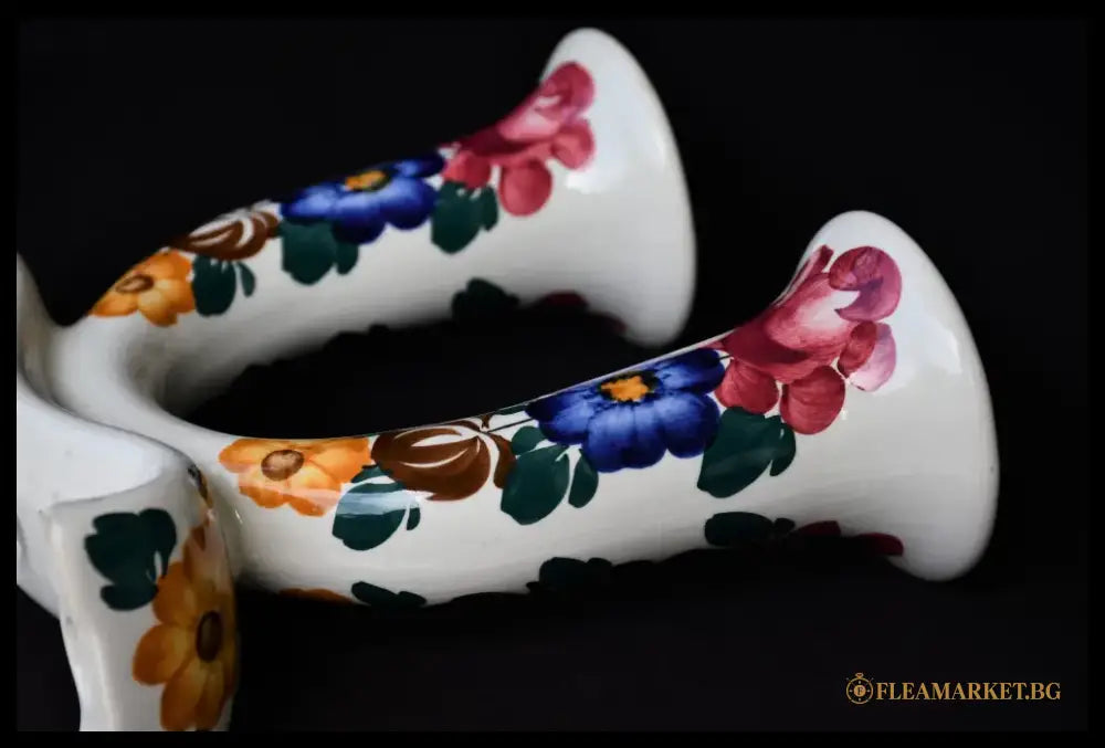 Двоен винтидж свещник - ръчно рисуван - antique