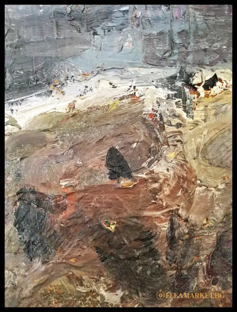 Експресивен морски пейзаж с кораби- масло от неизвестен автор- 1992 година (1154) - Картина