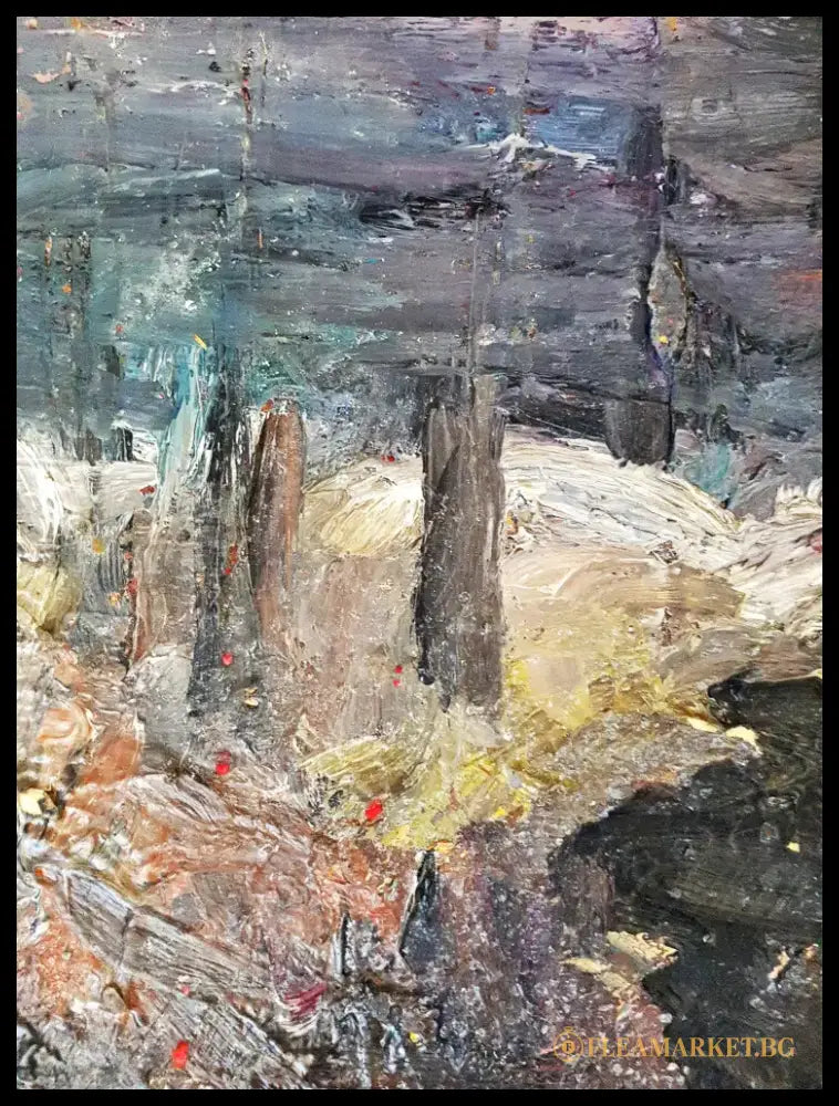 Експресивен морски пейзаж с кораби- масло от неизвестен автор- 1992 година (1154) - Картина