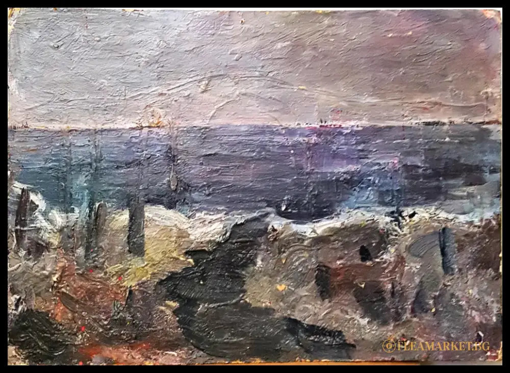 Експресивен морски пейзаж с кораби- масло от неизвестен автор- 1992 година (1154) - Картина