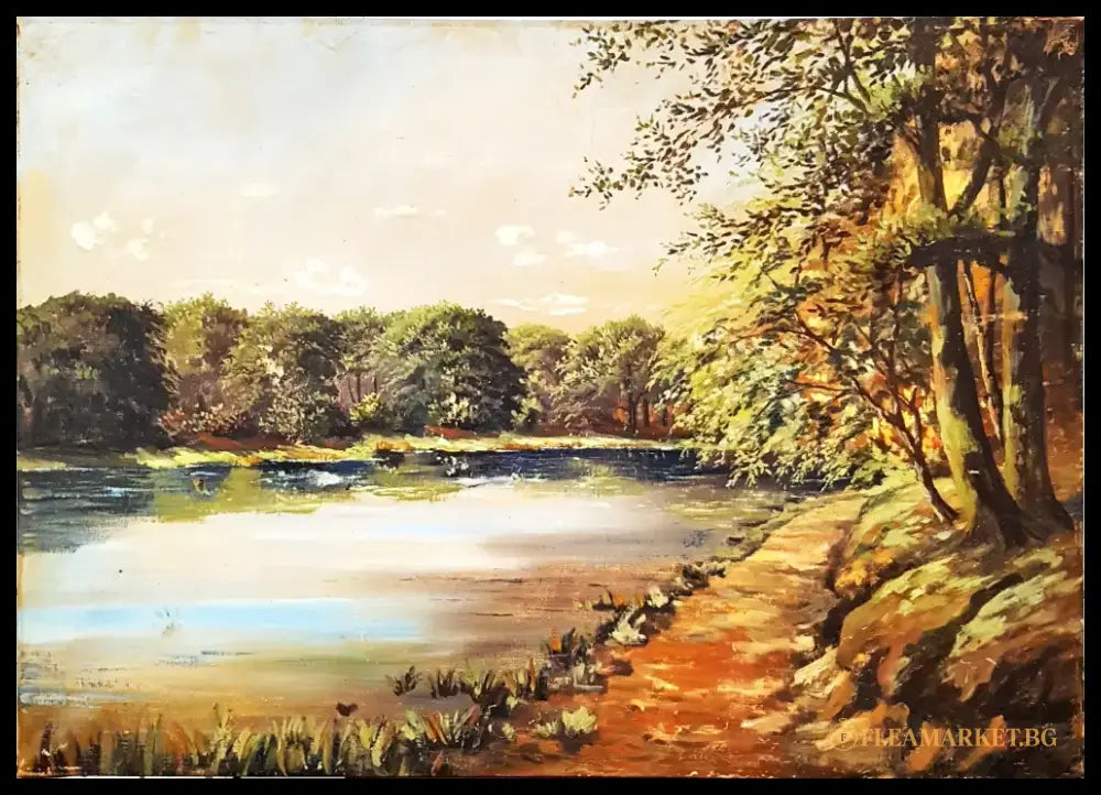 Есенен пейзаж с езеро- масло от неизвестен автор (1196) - Картина