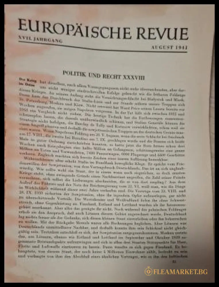 Europäische Revue Heft 8 August 1941 - страница от съдържанието