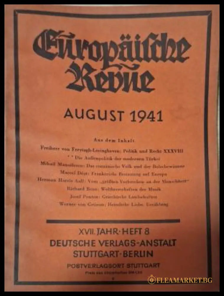 Europäische Revue Heft 8 August 1941 - корица