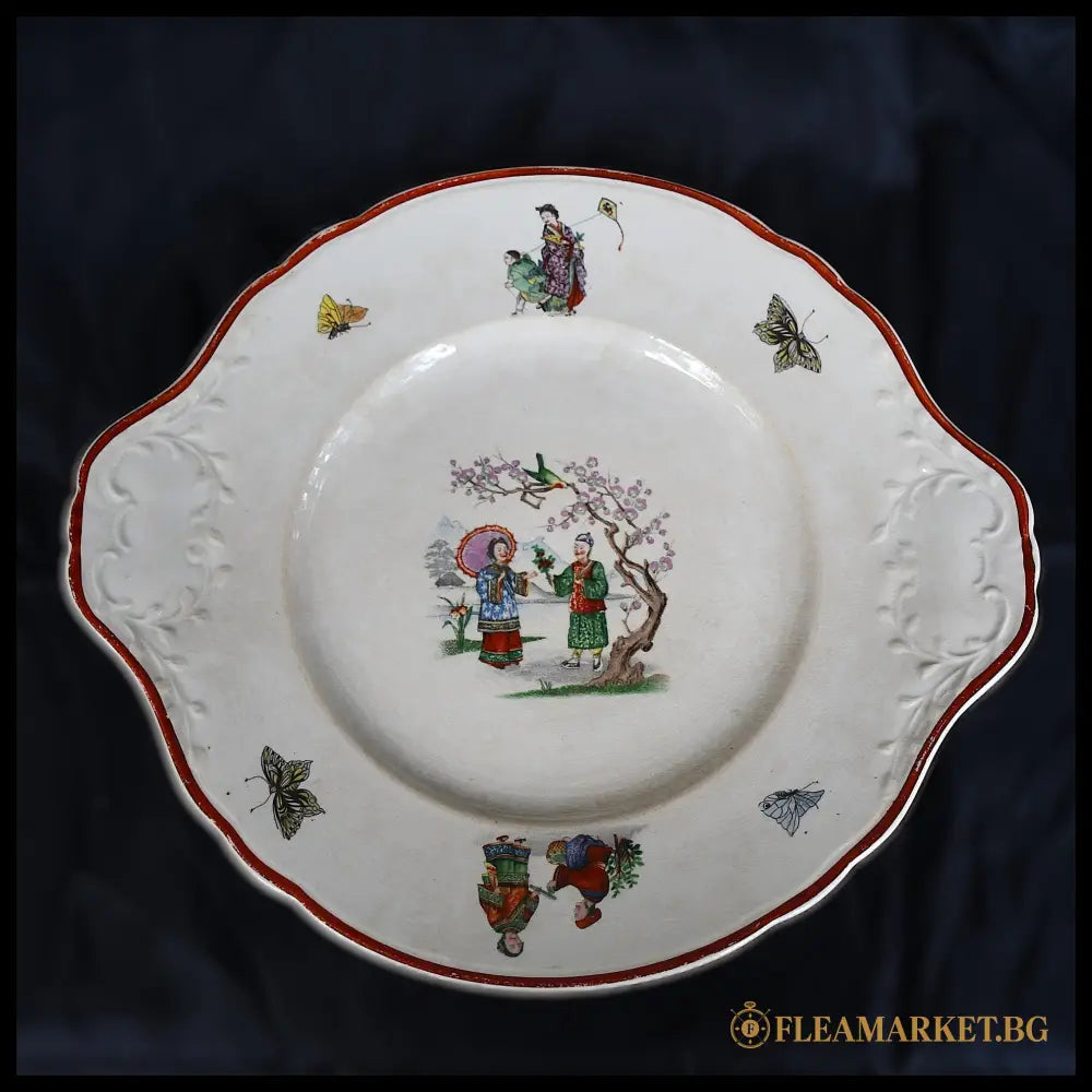 Фаянсово плато Chinoiserie - Кузнецов Русия край XIX - начало XX век (092108261824) - Порцеланов предмет