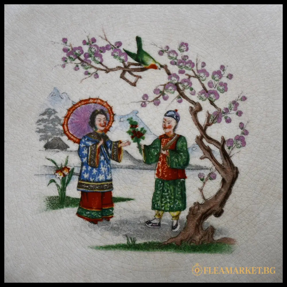 Фаянсово плато Chinoiserie - Кузнецов Русия край XIX - начало XX век (092108261824) - Порцеланов предмет