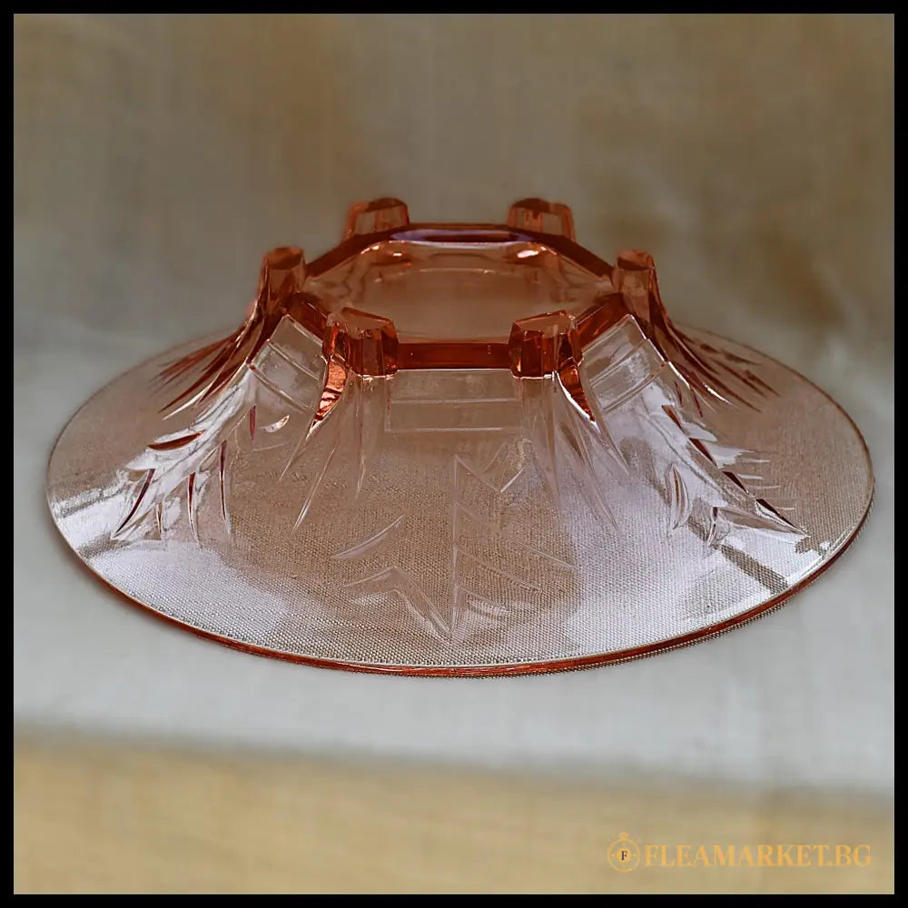Фруктиера пресовано стъкло розалин Art Deco Ankerglas Bernsdorf Германия 1930-те (092207261326) - Стъклена фруктиера