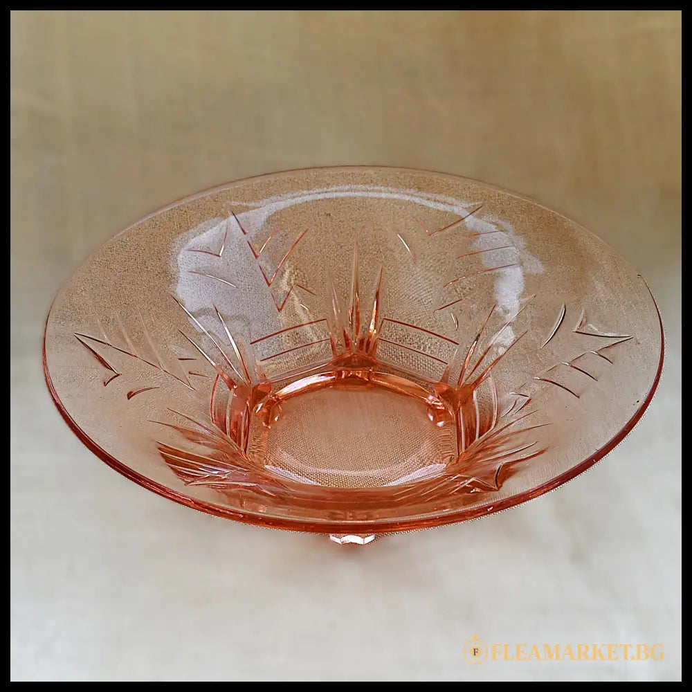 Фруктиера пресовано стъкло розалин Art Deco Ankerglas Bernsdorf Германия 1930-те (092207261326) - Стъклена фруктиера