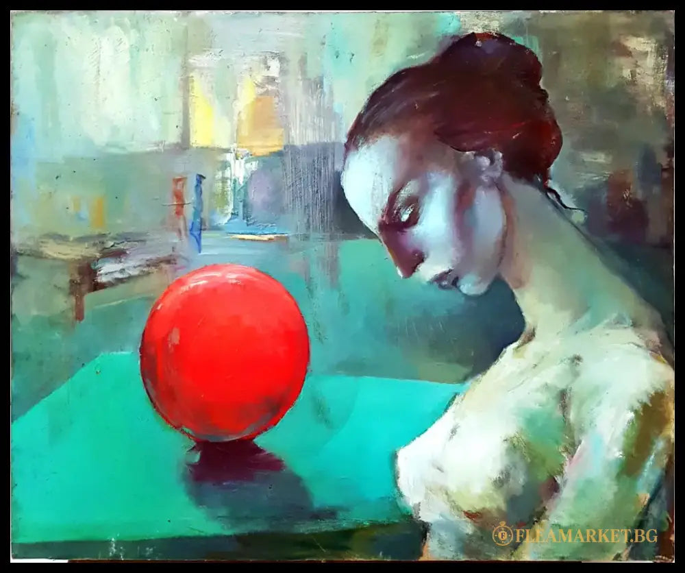 Гимнастички и топка, масло от неизвестен автор, 1984 година (1177) - Картина