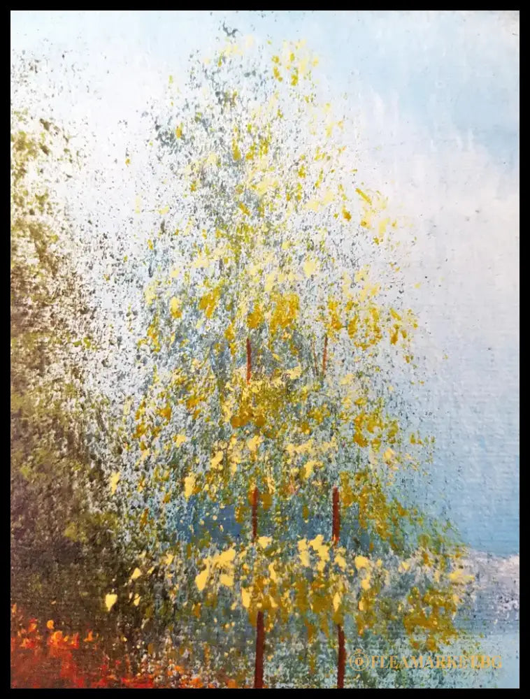 Импресионистичен пейзаж с жени край морето- масло от F. Wells (1127) - Картина