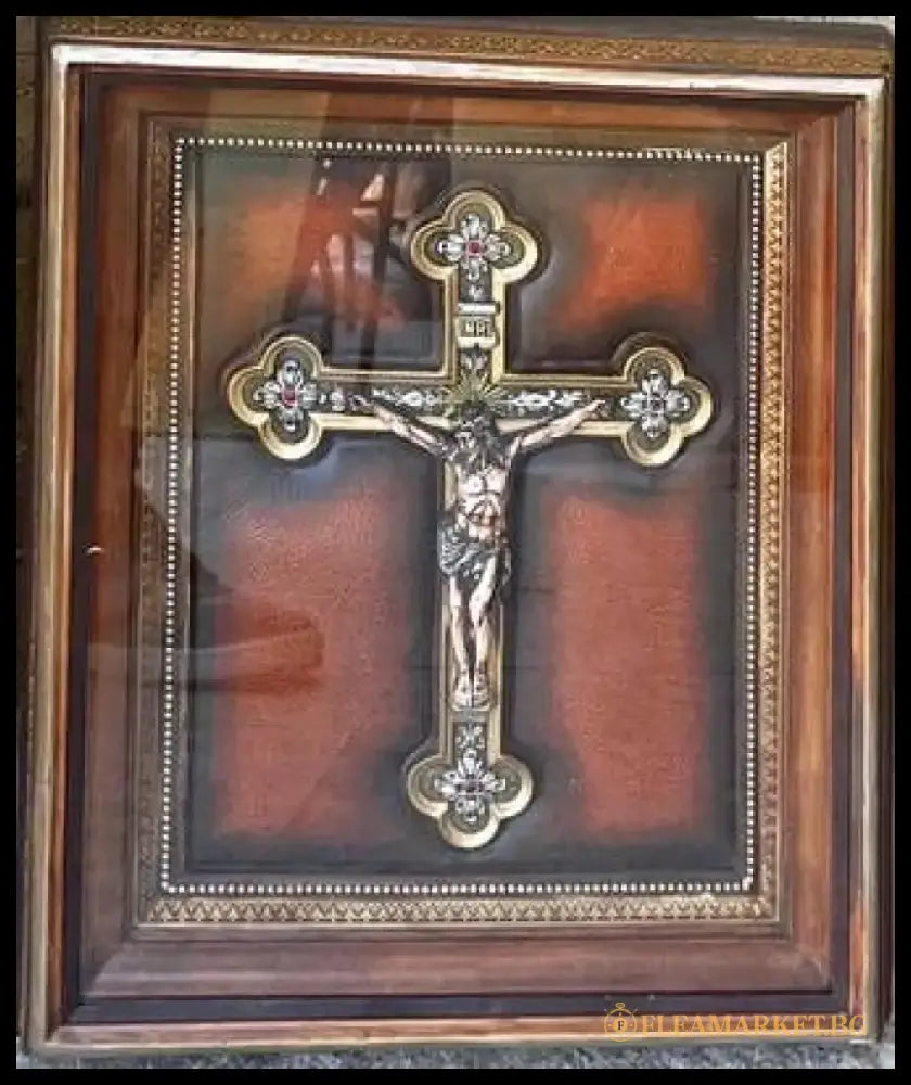 Картина кръст кожа в рамка - antique