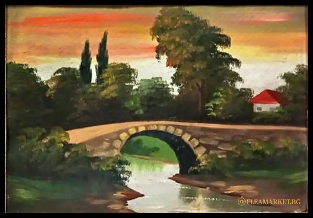 Картина масло върху фазер с рамка - antique
