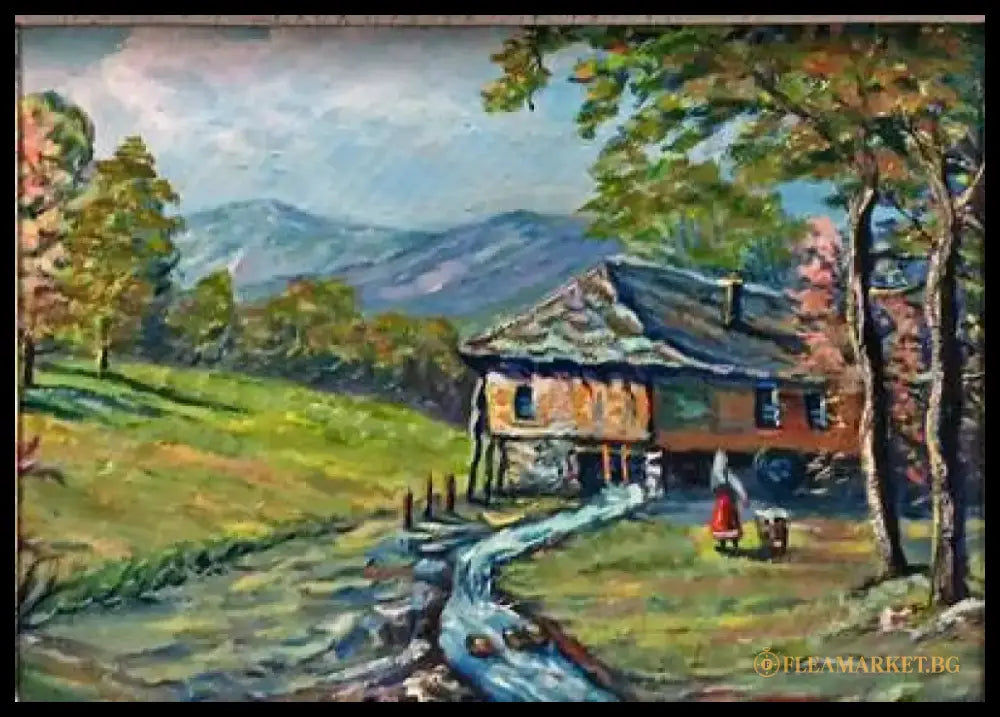 Картина масло върху фазер с рамка-Попови - antique
