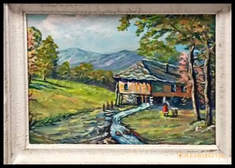 Картина масло върху фазер с рамка-Попови - antique