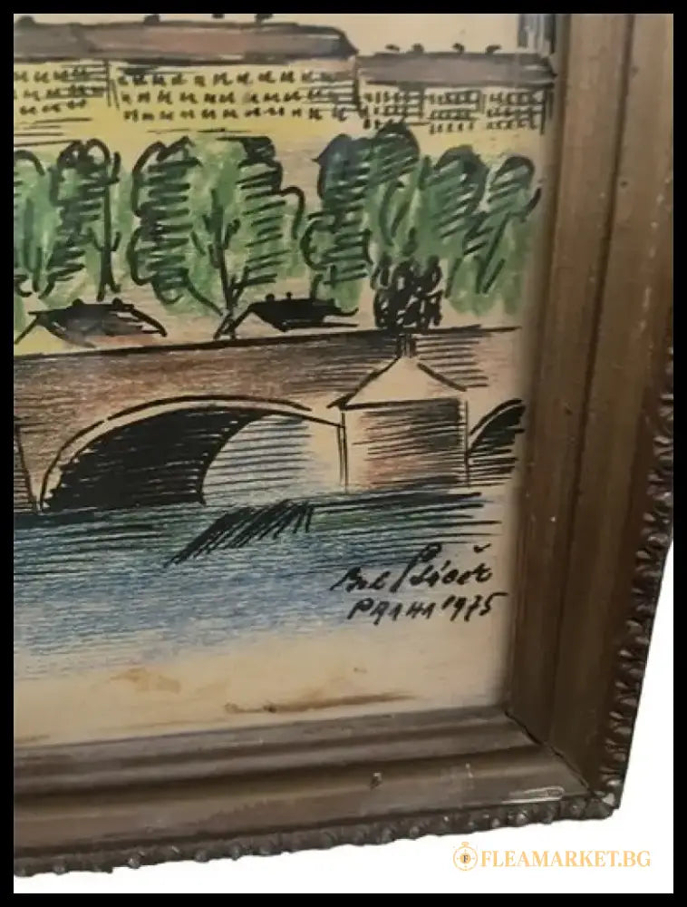 Картина пастел и фулмастер с рамка - antique