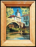 Картина върху фазер с рамка масло - Часовникова кула Трявна - antique