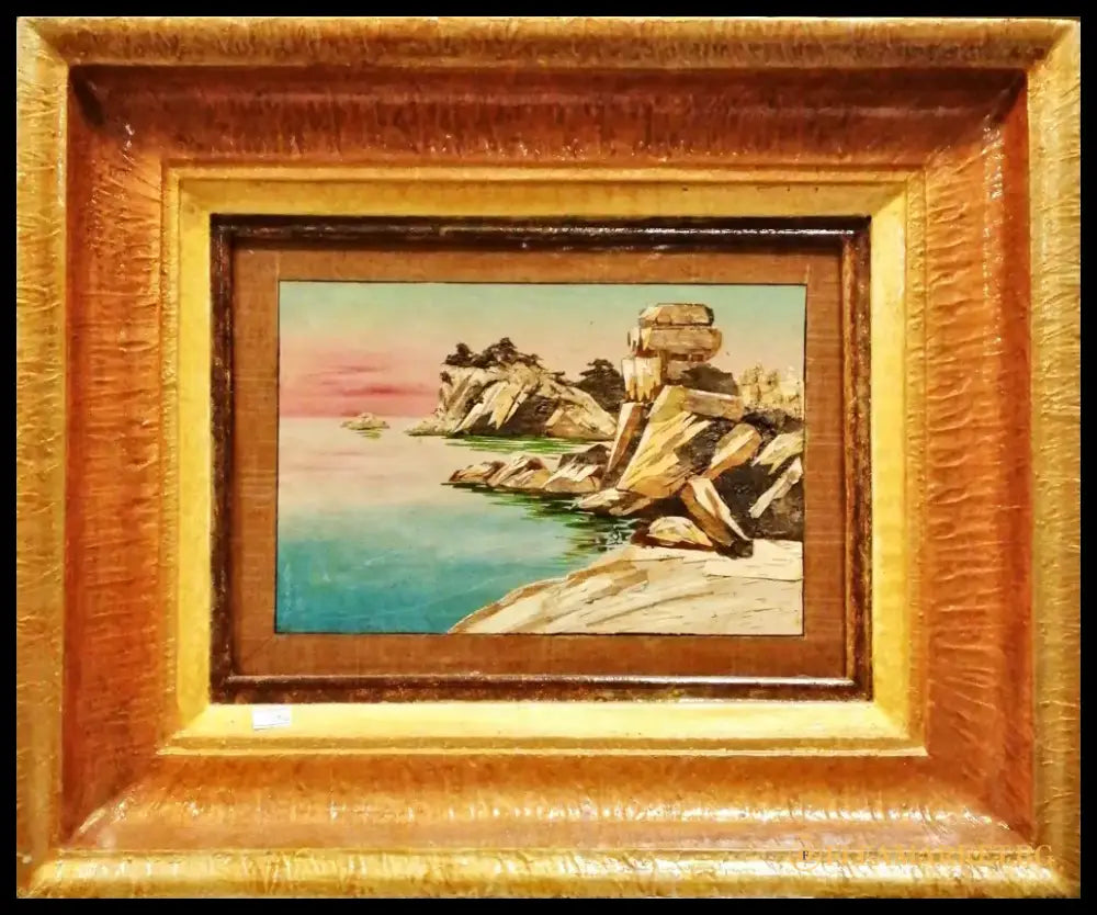 Картина върху фазер с рамка масло и апликация дърво - antique