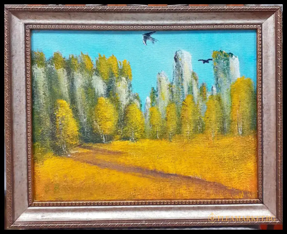 Картина върху фазер с рамка масло - Йордан Вощинаров - antique