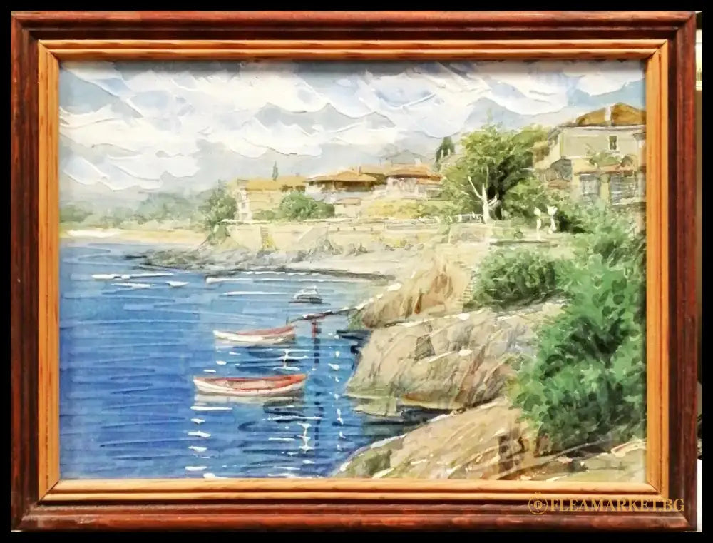 Картина върху фазер с рамка масло-Ж. Атанасов - antique