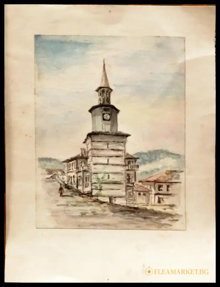 Картина върху картон без рамка акварел - antique