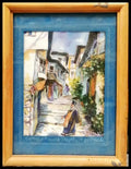 Картина върху картон с рамка акварел ’ Търновска улица’ И. Недялков - antique