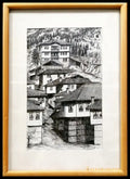 Картина върху картон с рамка графика ’ Широка лъка’ 2003г - antique