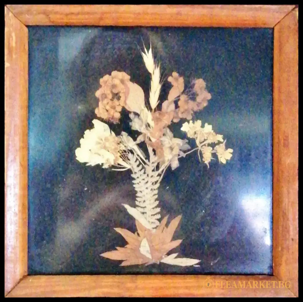 Картина върху картон с рамка сушени цветя - antique