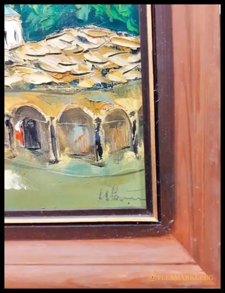 Картина върху платно масло - ’Троянски манастир’ Иван С. Ангелов - antique