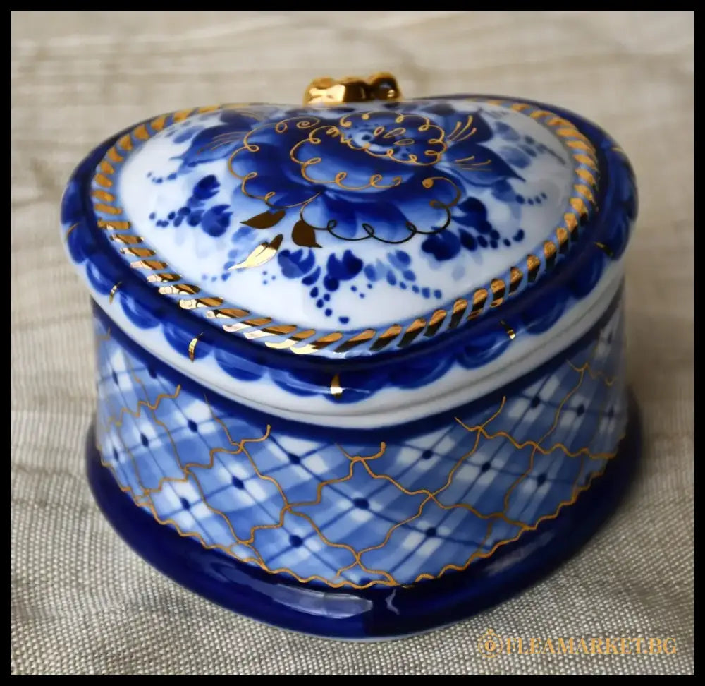 Кутия за бижута с форма на сърце от Гжел Русия - antique