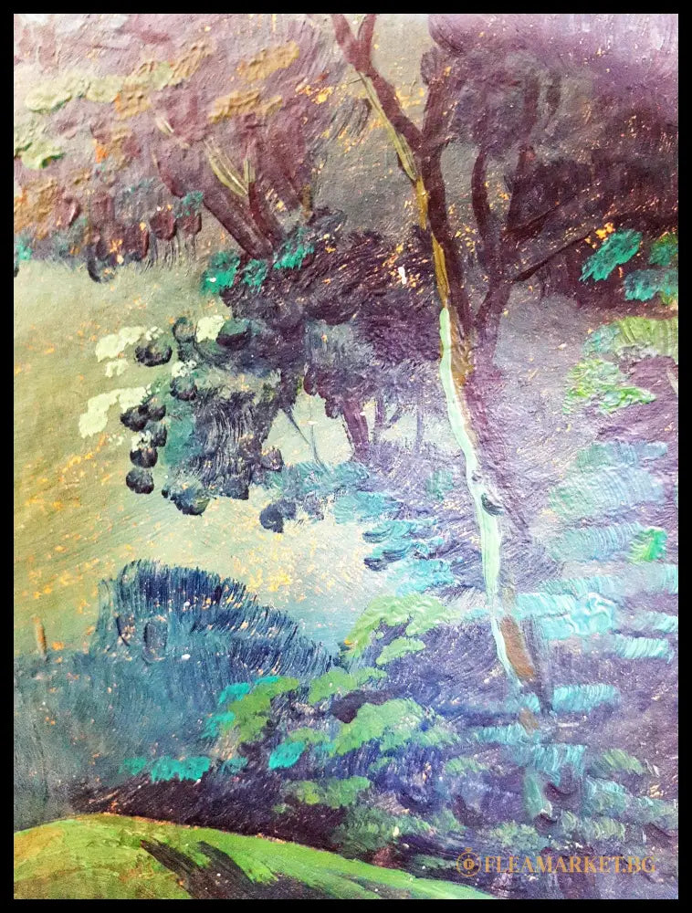 Лунен пейзаж с колиба и езеро - масло (872905261153) - Е. Рукова (подписана долу вдясно) - Картина