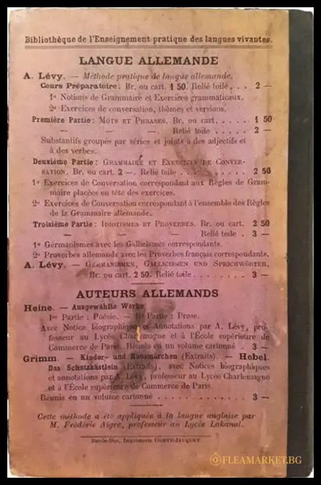 Méthode Pratique de Langue Allemande. Deuxième Partie: Grammaire et Exercices de Conversation – Antoine Lévy (1008)