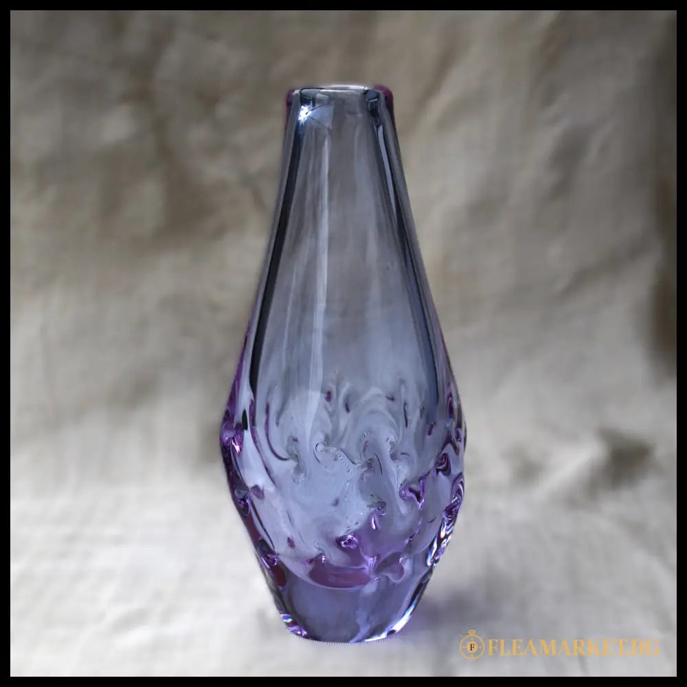 Милослав Клингер - авторска ваза неодимиево стъкло Zelezny Brod Glassworks Чехословакия 1960-те (092207265029)