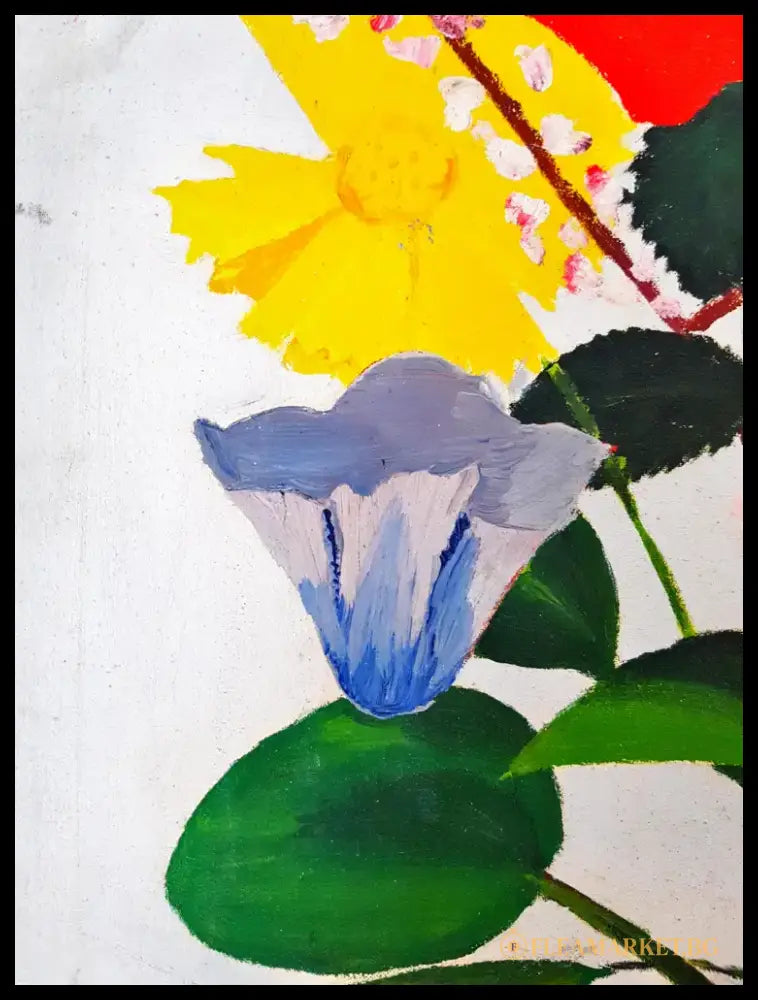 Наивистичен натюрморт с цветя, масло от неизвестен автор (1082) - Картина