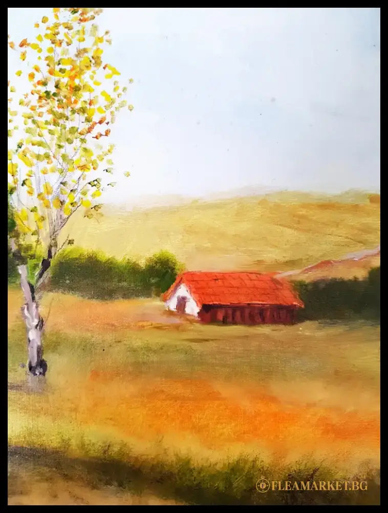 Пасторален пейзаж с брези- масло от неизвестен автор (1145) - Картина