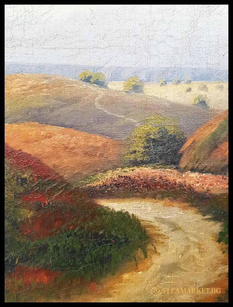 Пасторален пейзаж с колиба- масло (872805262053) - Нечетим подпис - Картина