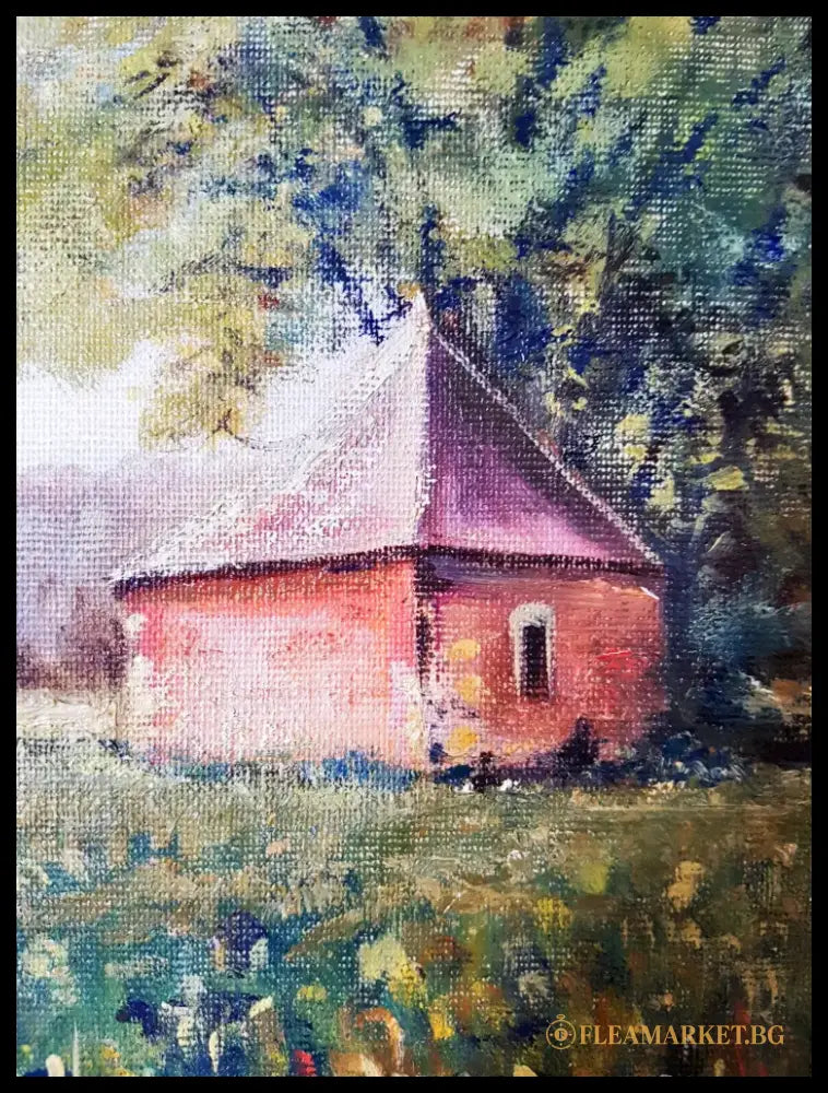 Пейзаж къща в полето- масло (1225) - Картина