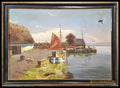 Пейзаж пристан с лодки- масло от Th. Ftiig (1211) - Картина