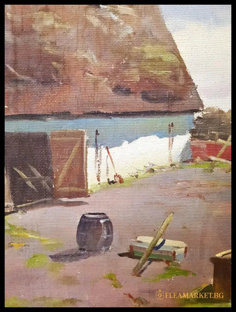 Пейзаж пристан с лодки- масло от Th. Ftiig (1211) - Картина