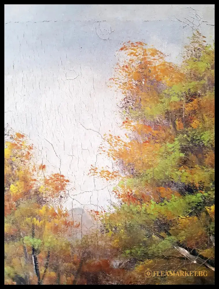 Пейзаж с езеро и лодка- масло от неизвестен автор (1216) - Картина