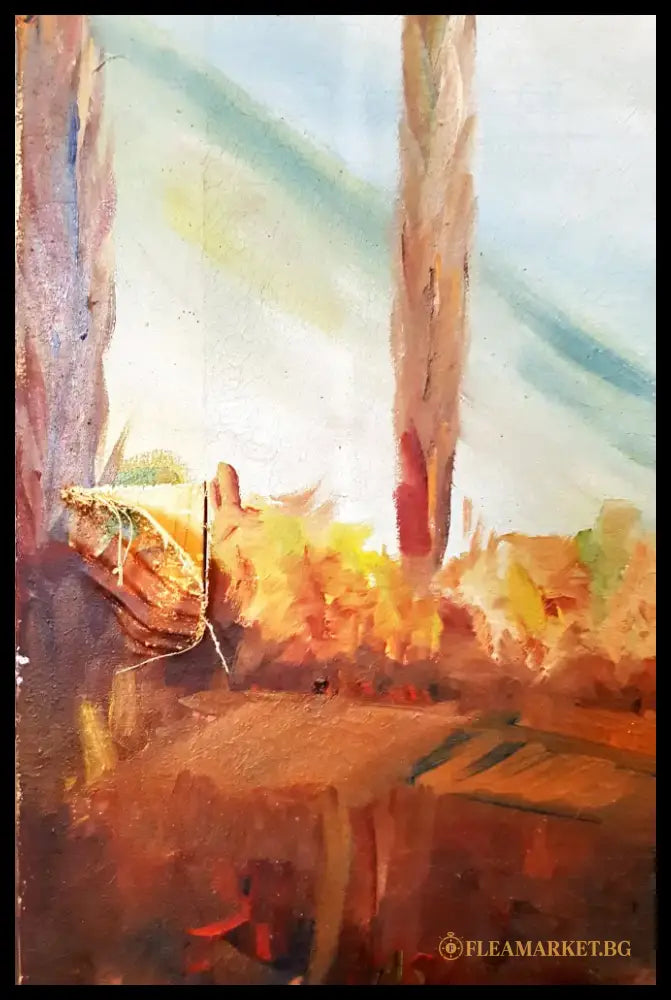Пейзаж с езеро и тополи- масло. от Т. Русев- 1968 година (1209) - Картина