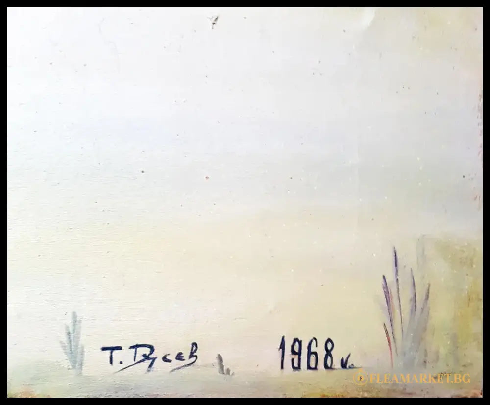 Пейзаж с езеро и тополи- масло. от Т. Русев- 1968 година (1209) - Картина