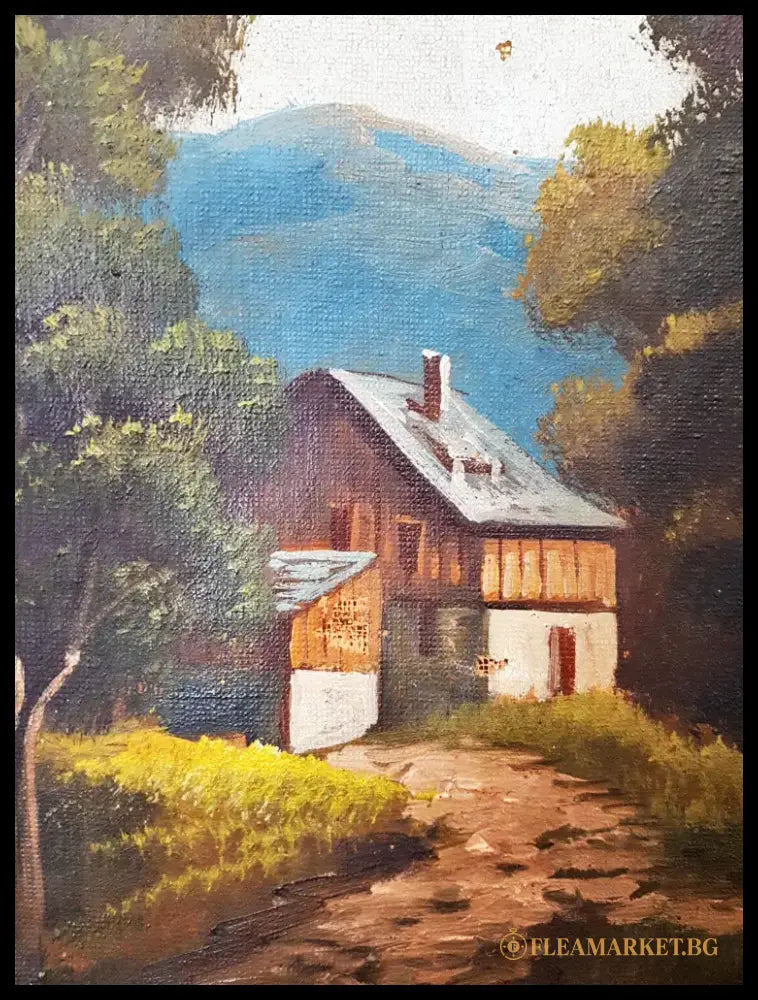 Пейзаж с къща и езеро- масло от неизвестен автор (1219) - Картина