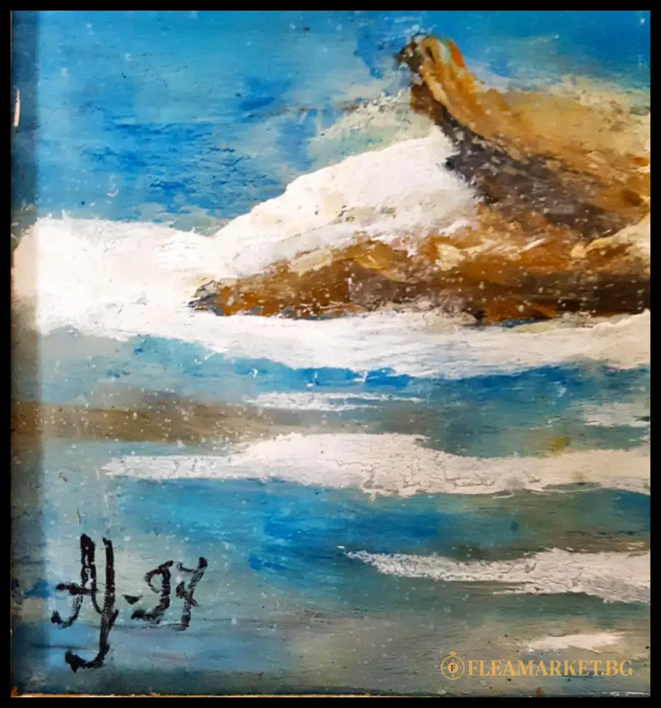 Пейзаж с морски скали, масло от неизвестен автор (1074) - Картина