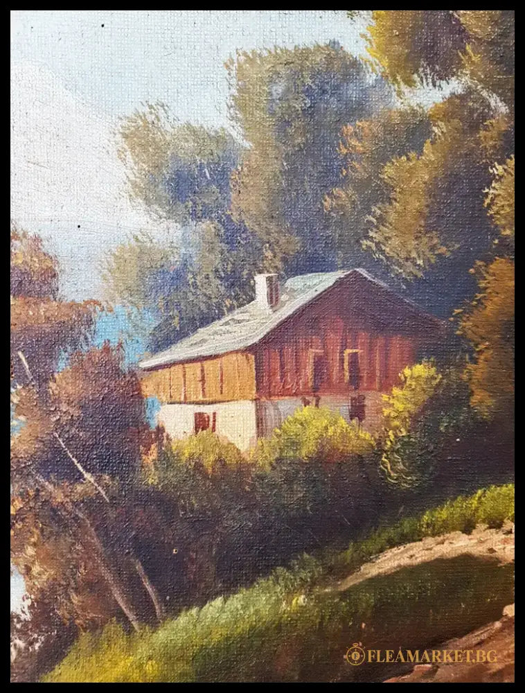 Пейзаж с вила и езеро- масло от неизвестен автор (1202) - Картина